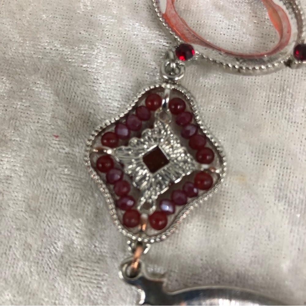 C1946 Silver Tone Red Statement Collar Vintage Ne… - image 6